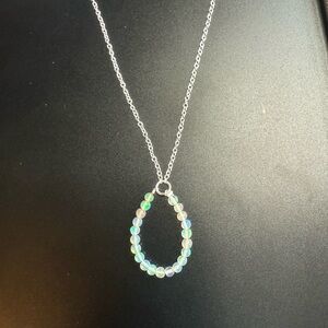 Elegant Silver Necklace with Iridescent Opal Beads